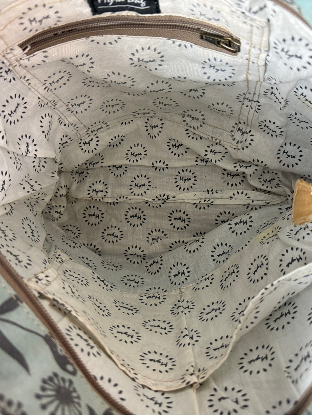 Myra Bag Blue Canvas Floral Tote Bag with Brown Accents - Picture 7 of 8